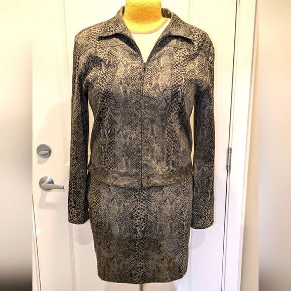 Spectacular 90s Ricki's L Snake Print Stretch Cotton Skirt and Jacket Co-Ord Set - Picture 1 of 10
